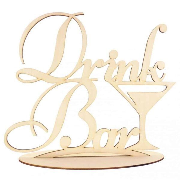 Drewniana dekoracja, napis "Drink Bar" na ślub
