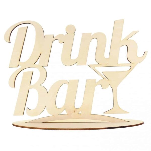 Drewniana dekoracja na ślub, napis "Drink Bar"