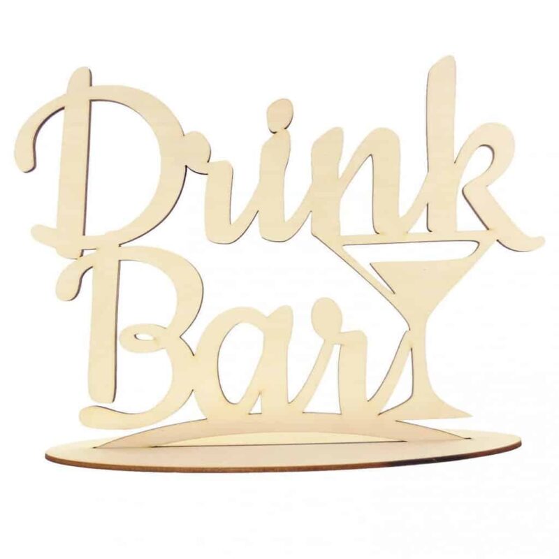 Drewniana dekoracja na ślub, napis "Drink Bar"