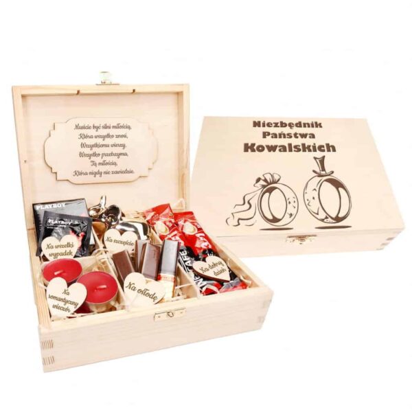Niezbędnik Drewniane pudełko skrzynka dla nowożeńców na ślub
