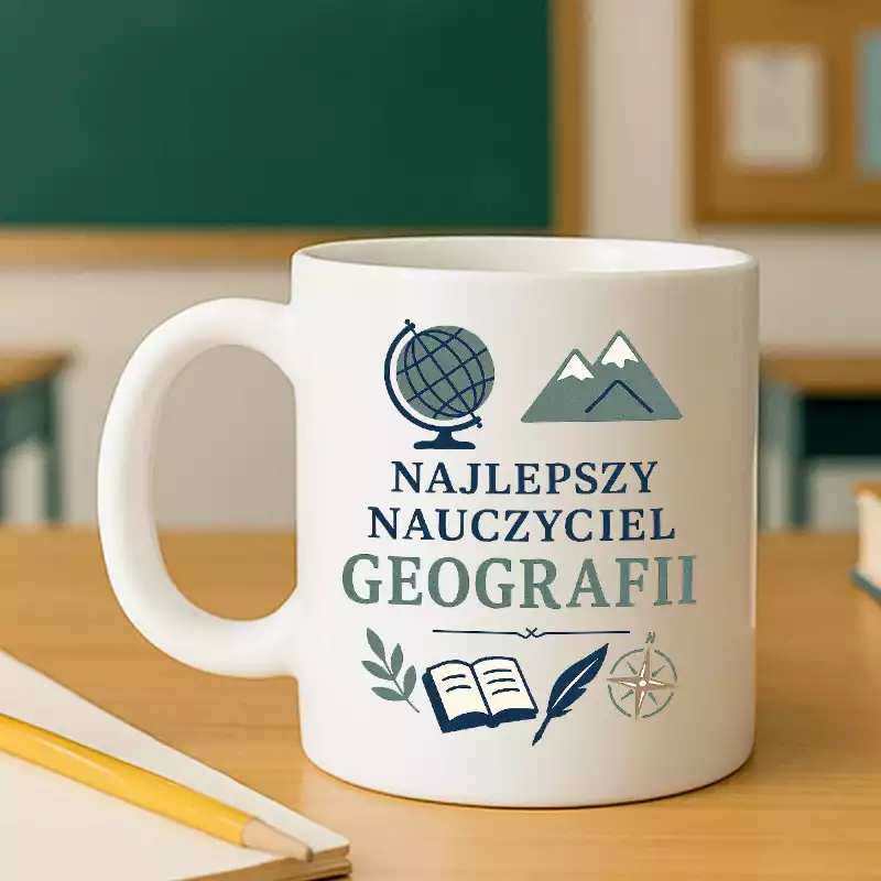 Upominek kubek nauczyciela GEOGRAFII prezent na Zakończenie Roku Dzień Nauczyciela idekor