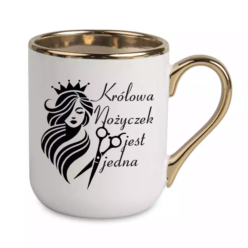 Kubek dla fryzjerki na prezent KRÓLOWA NOŻYCZEK JEST JEDNA