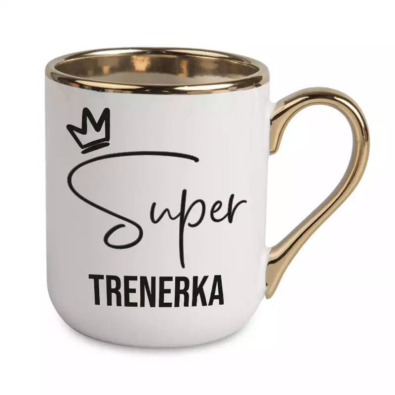 Prezent upominek podziękowanie dla SUPER TRENERKI biało złoty elegancki kubek