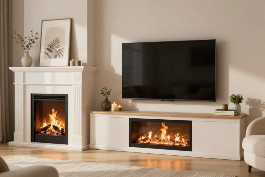 Kominek obok telewizora