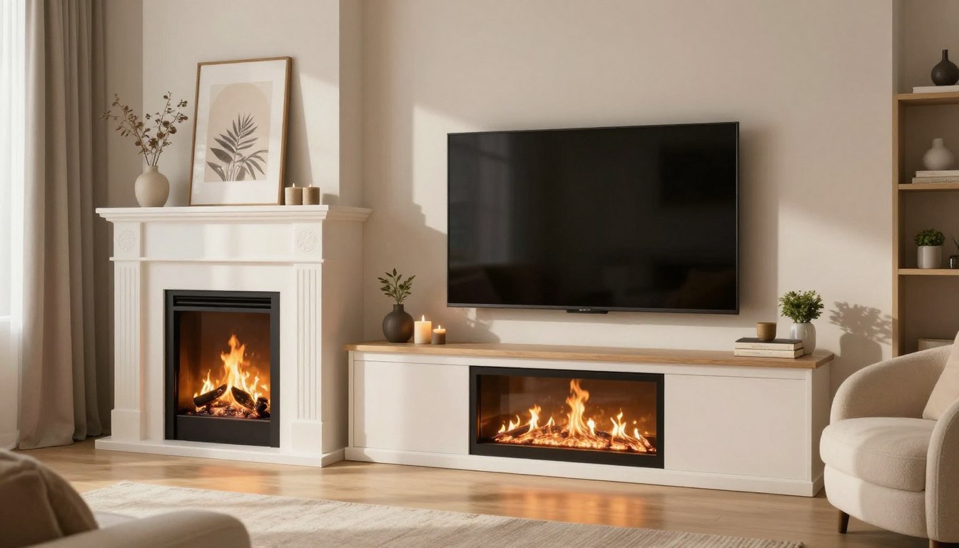 Kominek obok telewizora