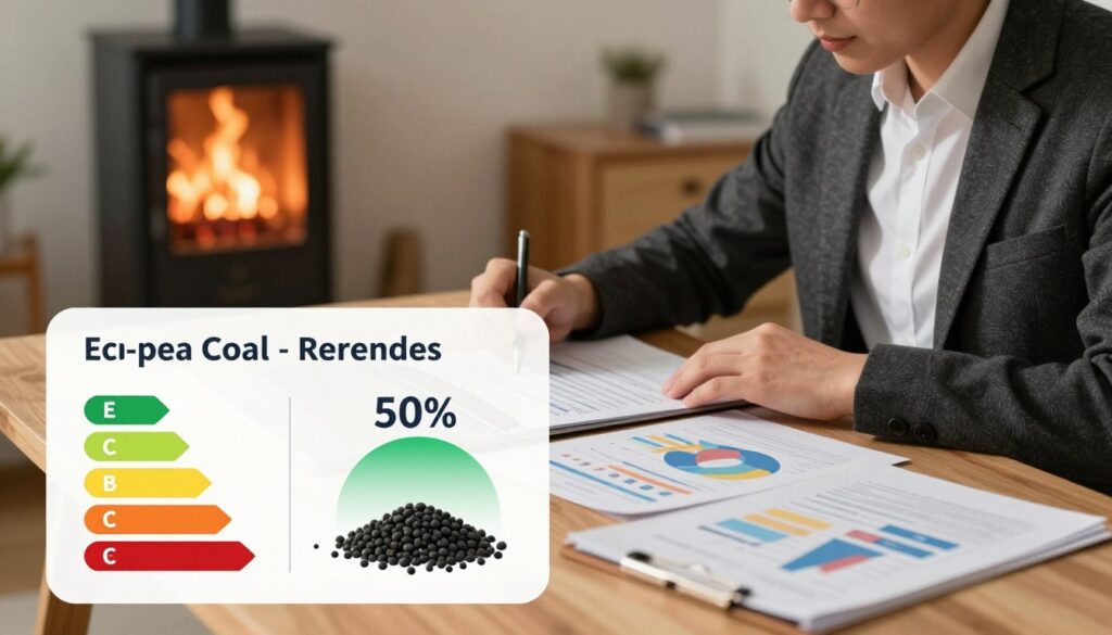 A visually striking and informative illustration depicting the economic aspects of fuel selection, specifically focusing on eco-pea coal and regular pea coal. In the foreground, a detailed comparison chart showcases the price, efficiency, and environmental impact of each fuel type. In the middle ground, a professional individual in smart casual attire analyzes data, surrounded by graphs and financial documents on a desk, representing the decision-making process. The background features a cozy home environment with a modern boiler prominently displayed, suggesting warmth and energy. The lighting is warm and inviting, producing an atmosphere of comfort and informed choice. Use a slight depth of field effect to emphasize the foreground details while subtly blurring the background elements, all captured at a medium angle for a balanced view. A visually striking and informative illustration depicting the economic aspects of fuel selection, specifically focusing on eco-pea coal and regular pea coal. In the foreground, a detailed comparison chart showcases the price, efficiency, and environmental impact of each fuel type. In the middle ground, a professional individual in smart casual attire analyzes data, surrounded by graphs and financial documents on a desk, representing the decision-making process. The background features a cozy home environment with a modern boiler prominently displayed, suggesting warmth and energy. The lighting is warm and inviting, producing an atmosphere of comfort and informed choice. Use a slight depth of field effect to emphasize the foreground details while subtly blurring the background elements, all captured at a medium angle for a balanced view.